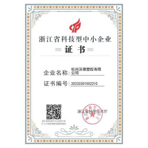 Hangzhou World Plastic-Zhejiang Province Science and Technology-based Small and Medium-sized Enterprises
